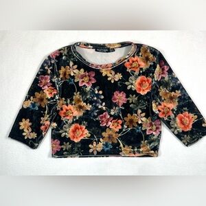 NASTY GAL Women’s Velvet Floral Crop Top 2 Dark Fairy Garden‎ Cottagecore Chic